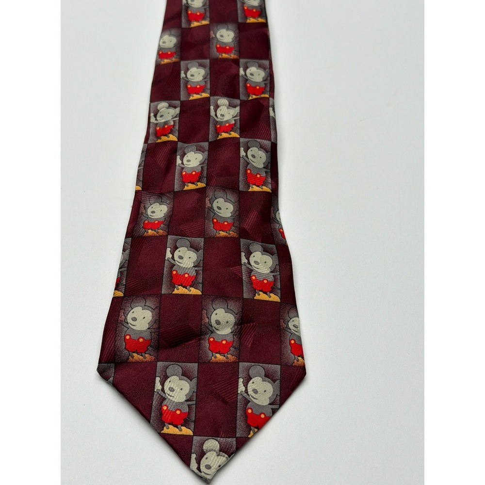 Mickey Unlimited Mens Vintage Mickey‎ Mouse Checkered Necktie Burgundy